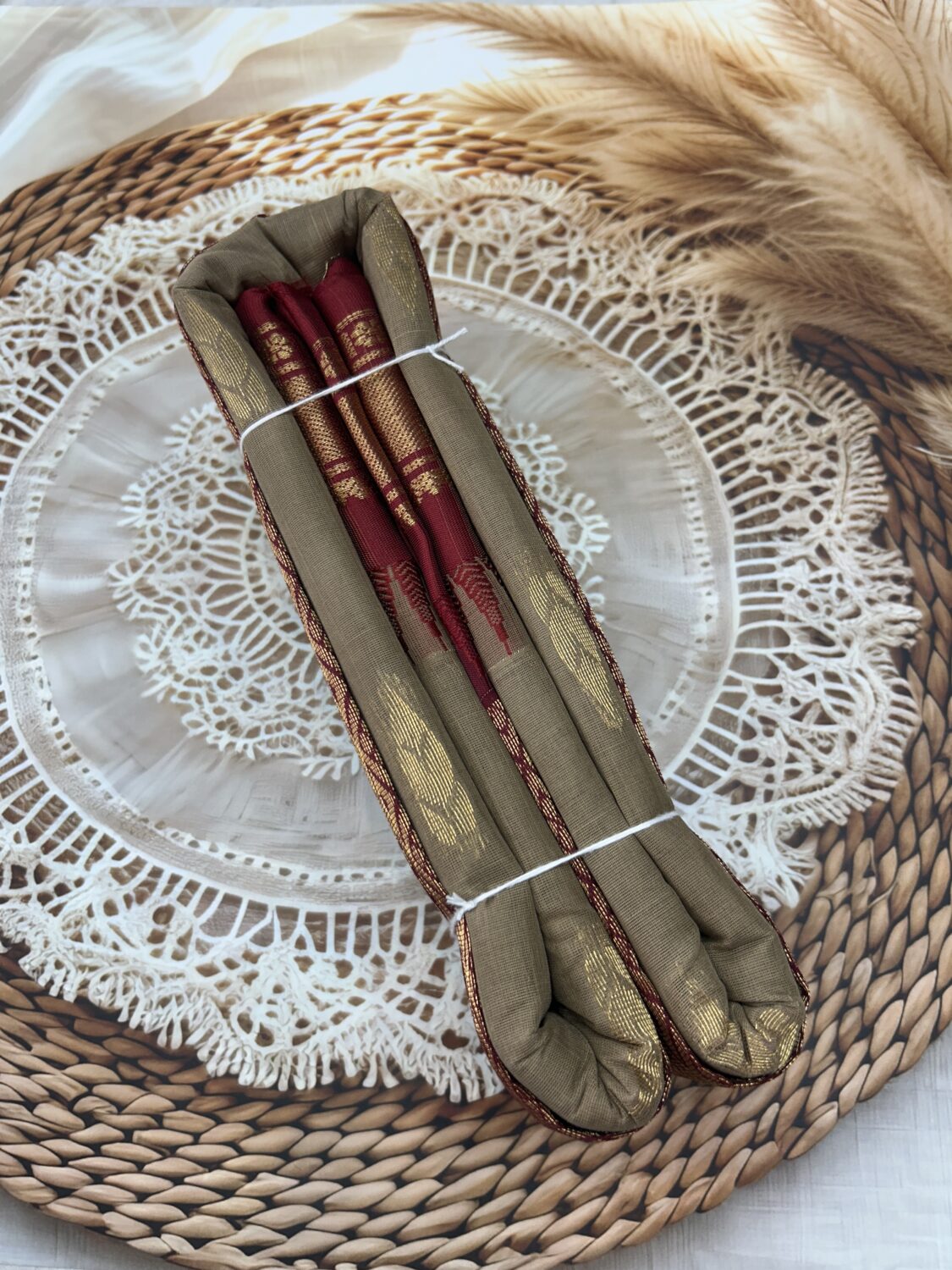 Khaki Grey Maroon Pure Cotton Gadwal Saree