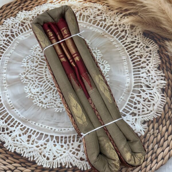 Khaki Grey Maroon Pure Cotton Gadwal Saree