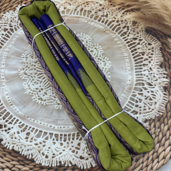 Olive Green Royal Blue Pure Cotton Gadwal Saree