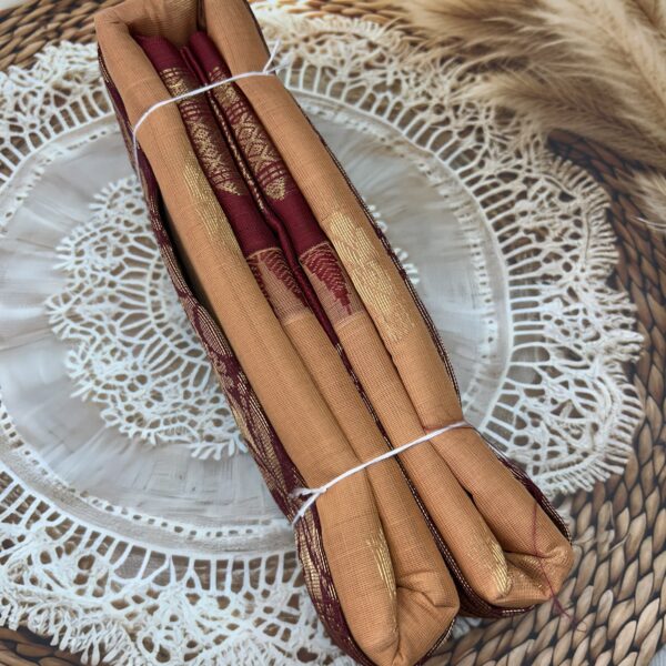 Soft Peach Maroon Pure Cotton Gadwal Saree