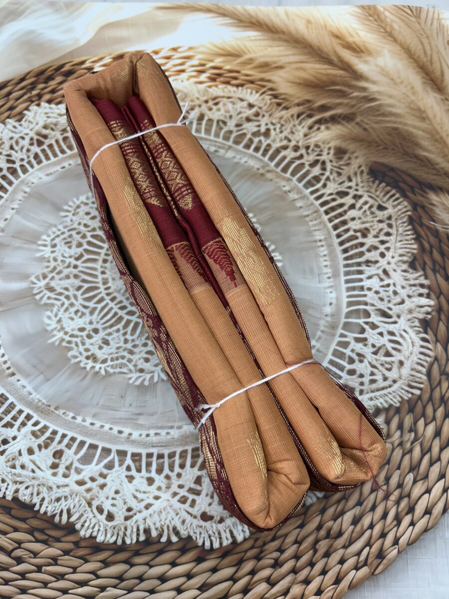 Soft Peach Maroon Pure Cotton Gadwal Saree