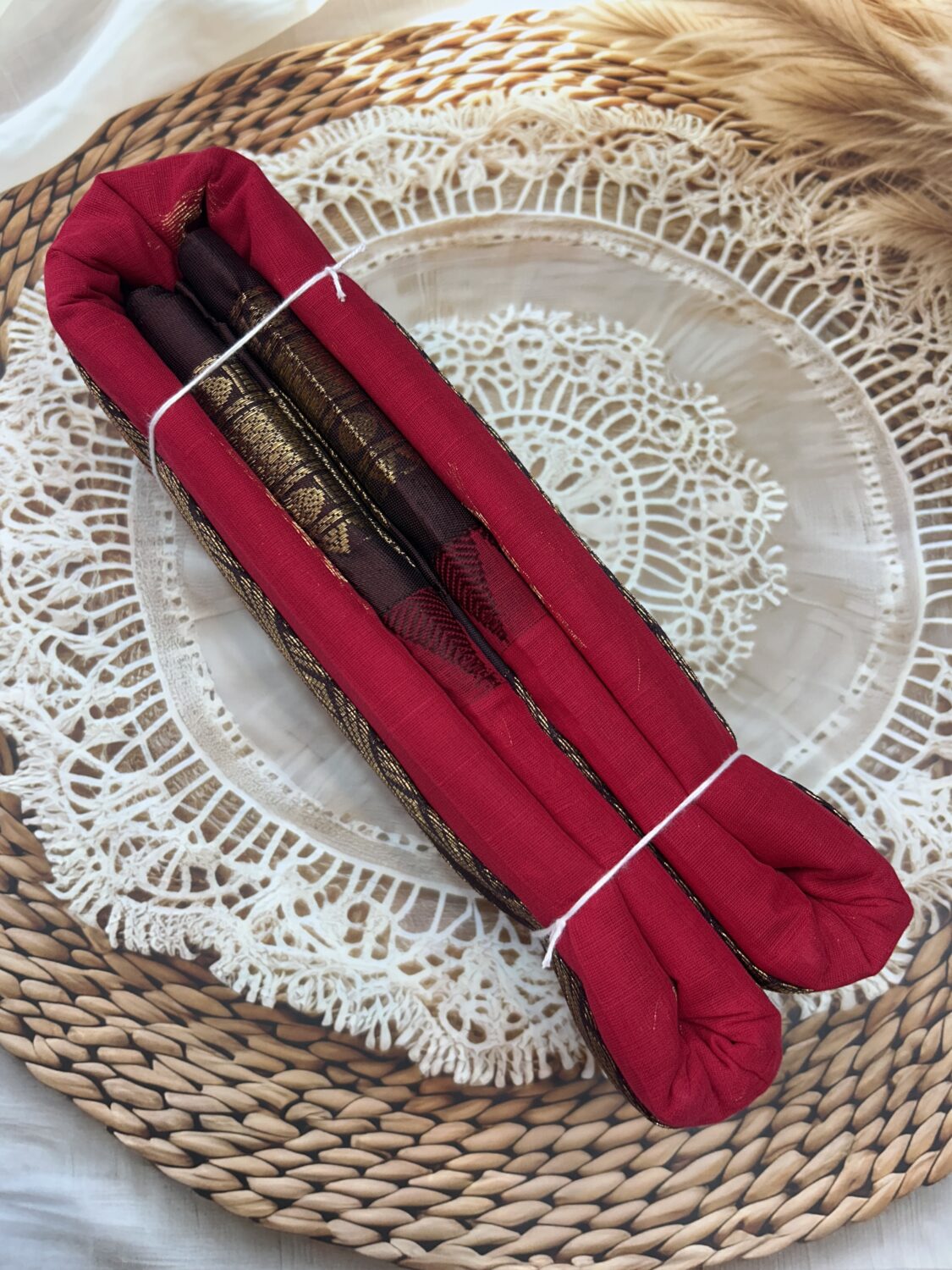 Red Coffee Brown Pure Cotton Gadwal Saree
