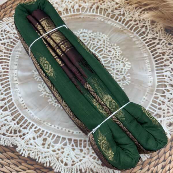Bottle Green Coffee Brown Pure Cotton Gadwal Saree