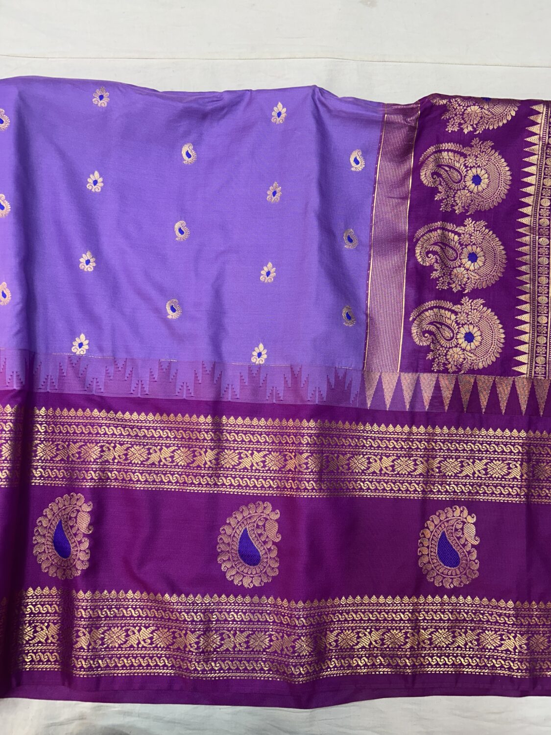 Lavender Saree with Purple Border - Premium Semi Gadwal