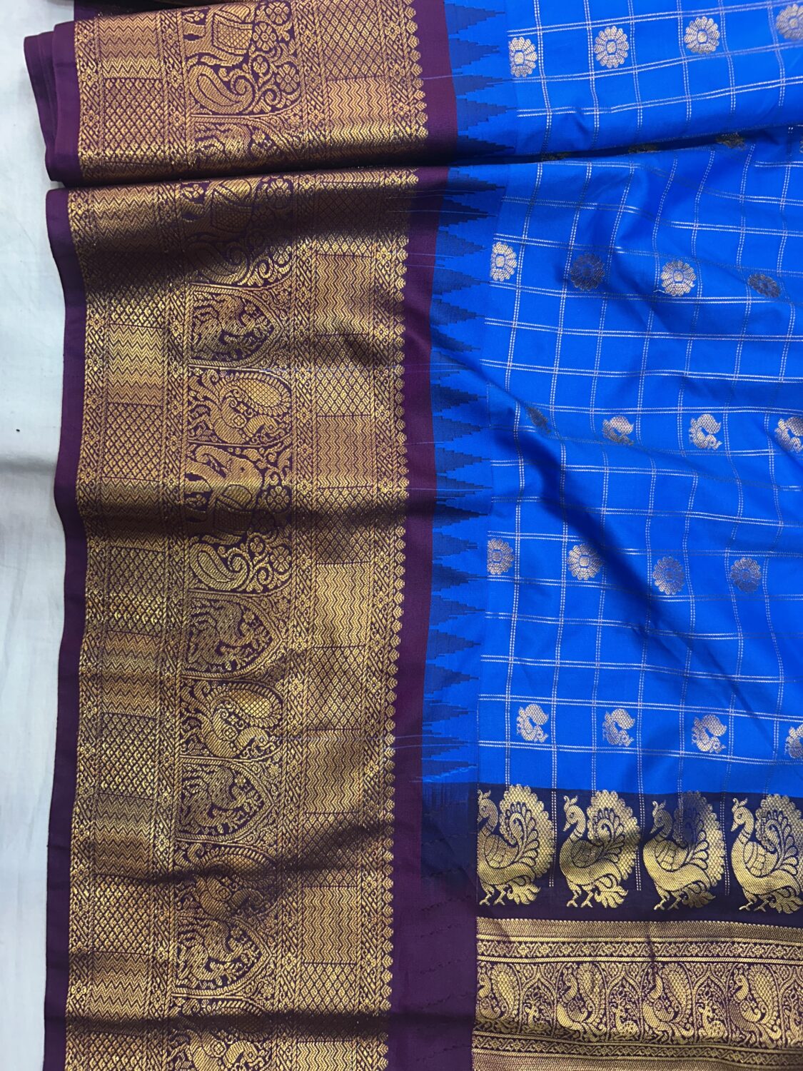 Royal Blue Saree with Dark Purple Border - Premium Semi Gadwal