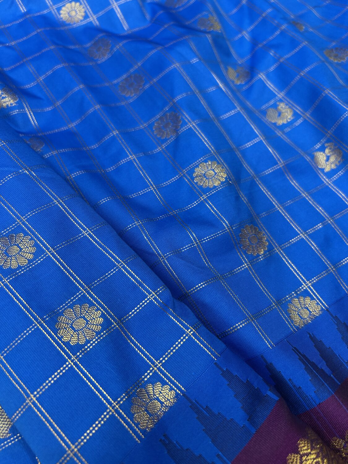Royal Blue Saree with Dark Purple Border - Premium Semi Gadwal