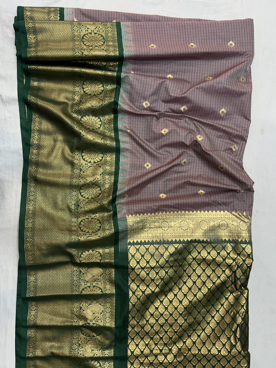 Onion Pink Grey Dual Tone Saree with Bottle Green Border - Premium Semi Gadwal