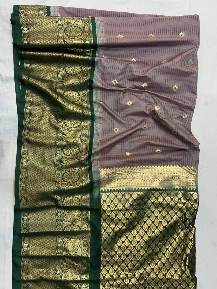 Onion Pink Grey Dual Tone Saree with Bottle Green Border - Premium Semi Gadwal