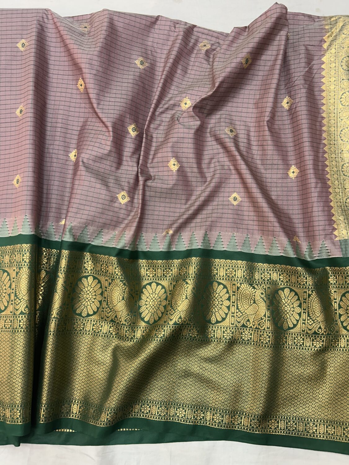 Onion Pink Grey Dual Tone Saree with Bottle Green Border - Premium Semi Gadwal