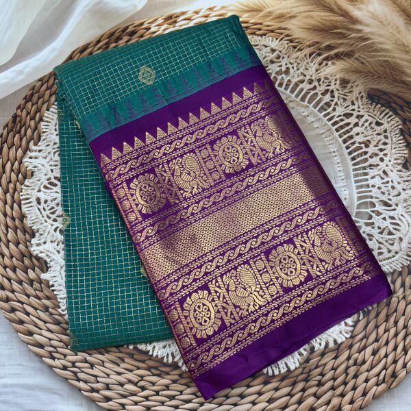 Peacock Green Purple Pallu Semi Gadwal Saree