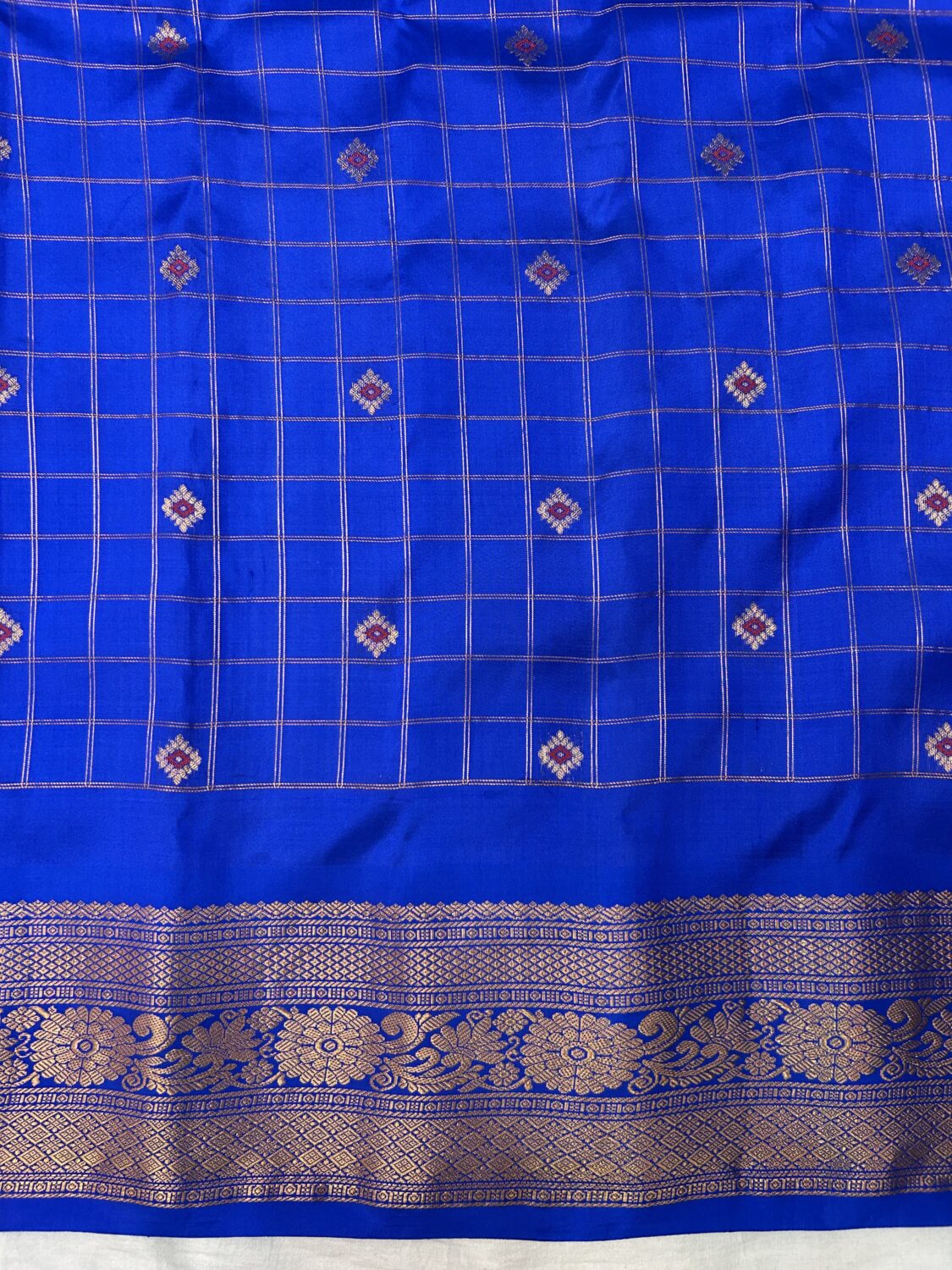 Royal Blue Self Pallu Checks Pure Silk Gadwal Saree