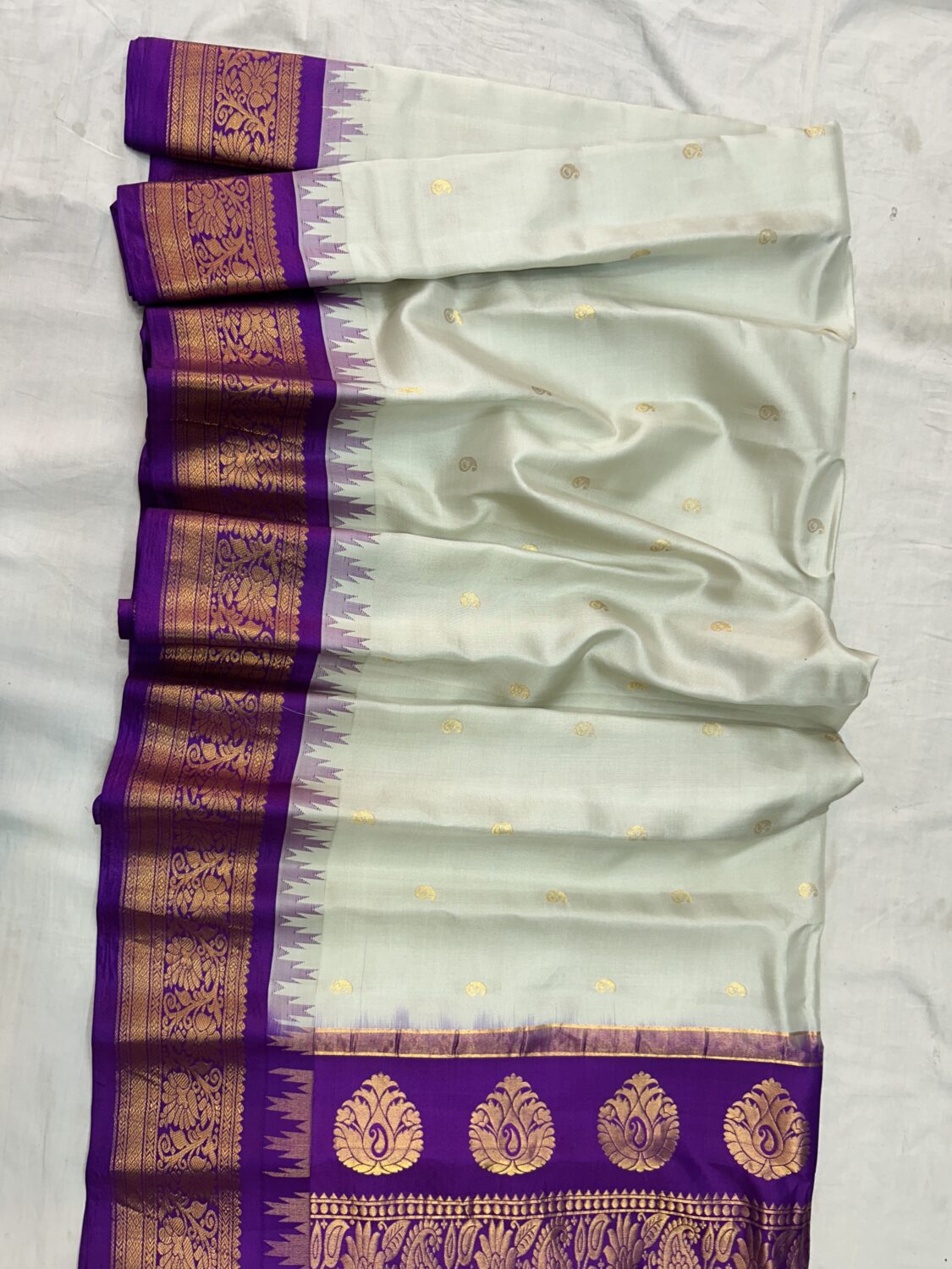 Light Mint Purple Pallu Pure Silk Gadwal Saree
