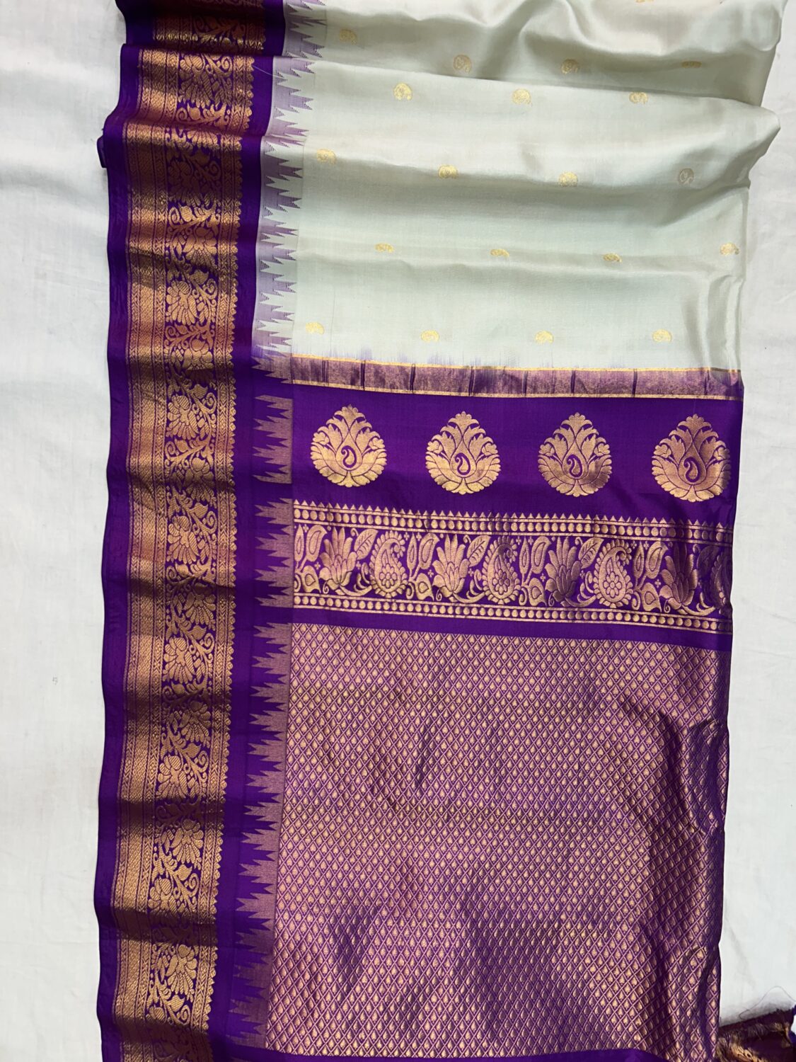 Light Mint Purple Pallu Pure Silk Gadwal Saree