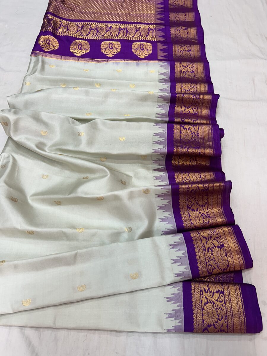 Light Mint Purple Pallu Pure Silk Gadwal Saree