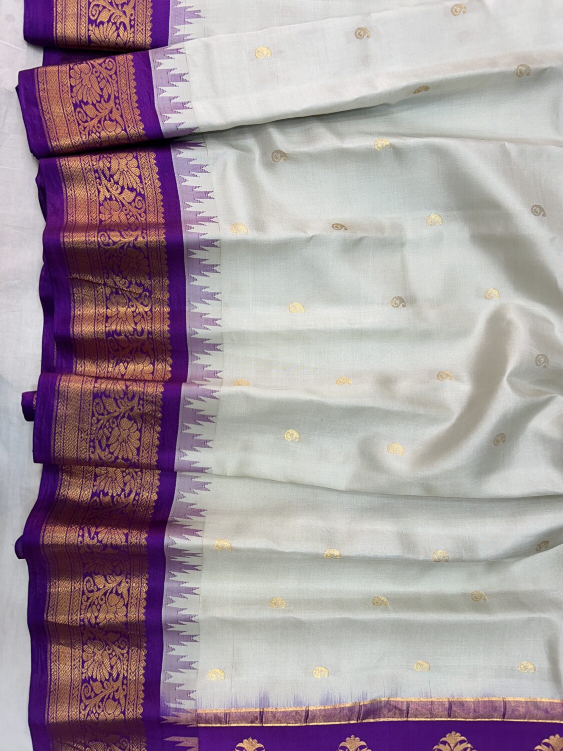 Light Mint Purple Pallu Pure Silk Gadwal Saree