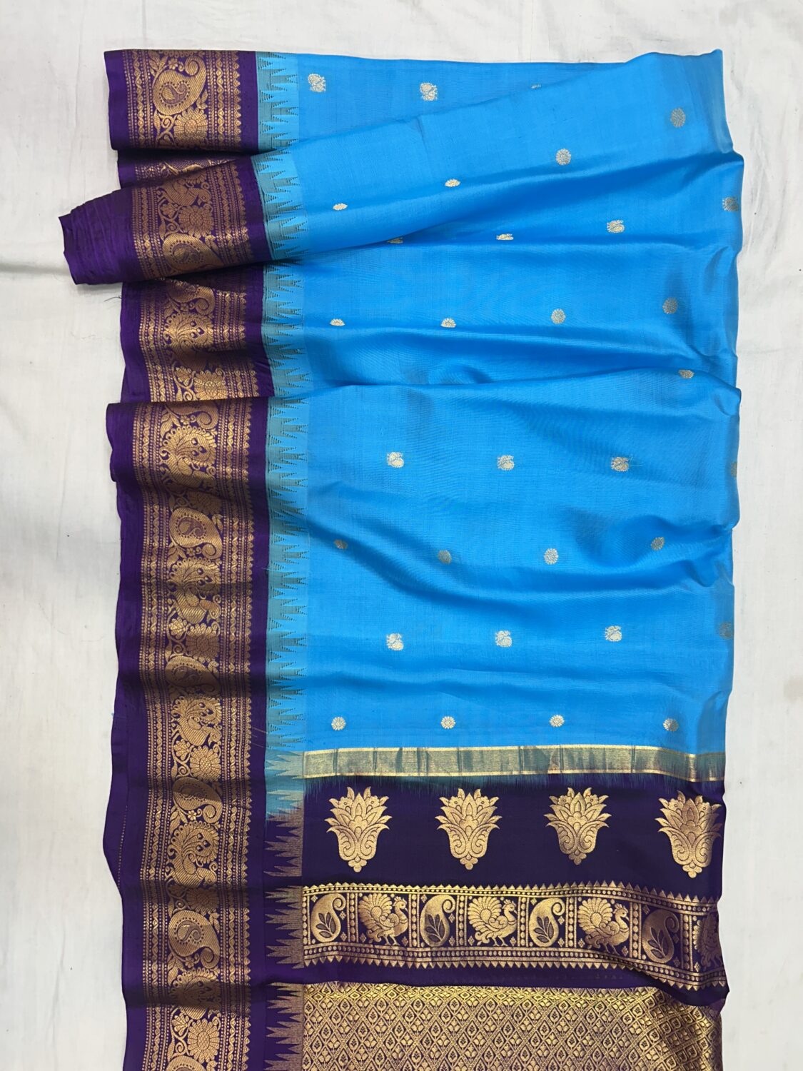 Sky Blue Deep Violet Pallu Pure Silk Gadwal Saree