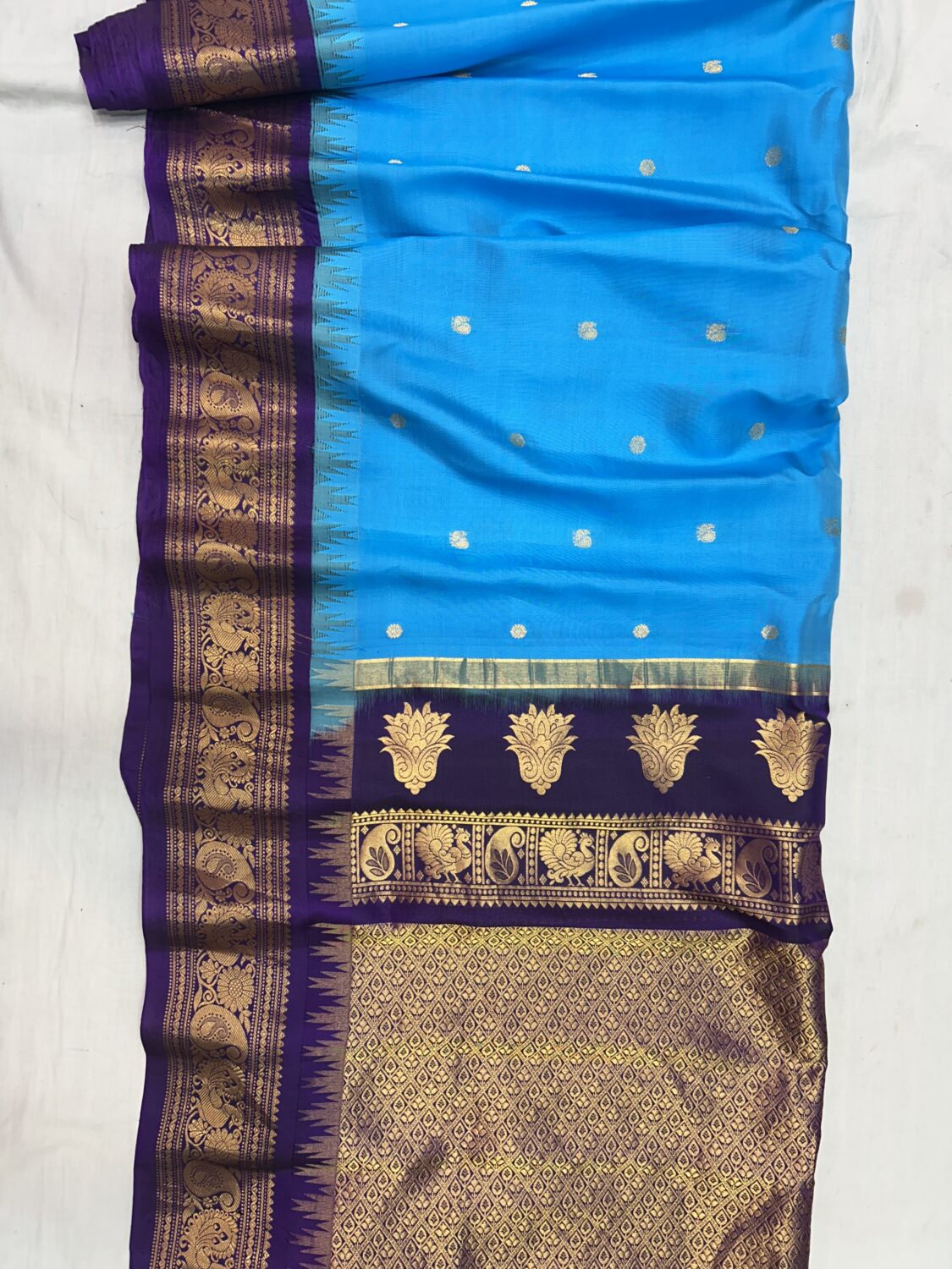 Sky Blue Deep Violet Pallu Pure Silk Gadwal Saree