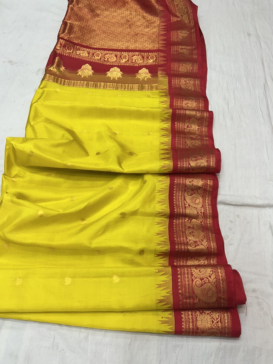 Lemon Yellow Red Pallu Pure Silk Gadwal Saree