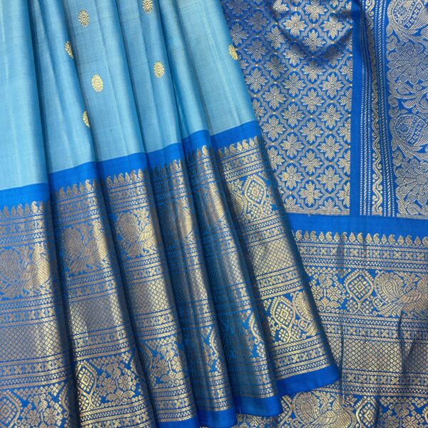 Pastel Blue Handloom Pure Silk Gadwal Saree with Royal Blue Wide Zari Border | Gadwal Pattu