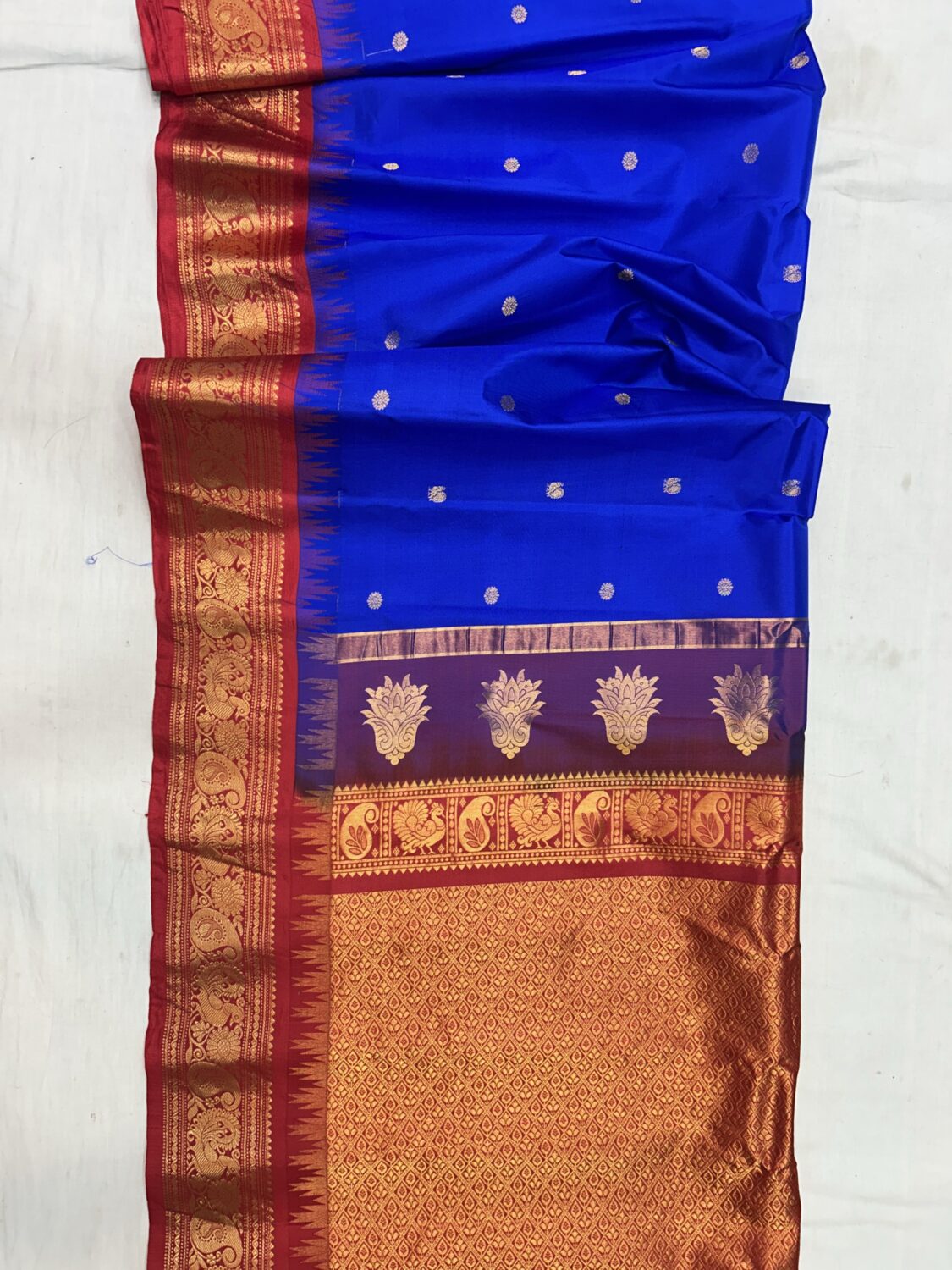 Royal Blue Red Pallu Pure Silk Gadwal Saree