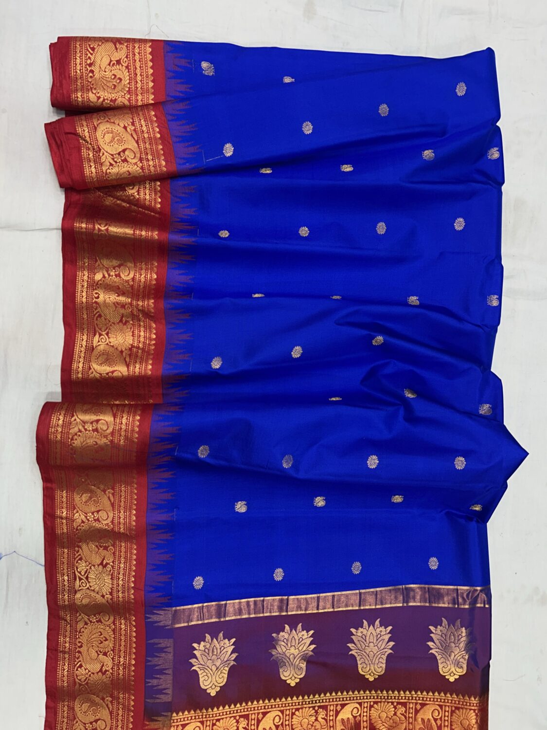 Royal Blue Red Pallu Pure Silk Gadwal Saree