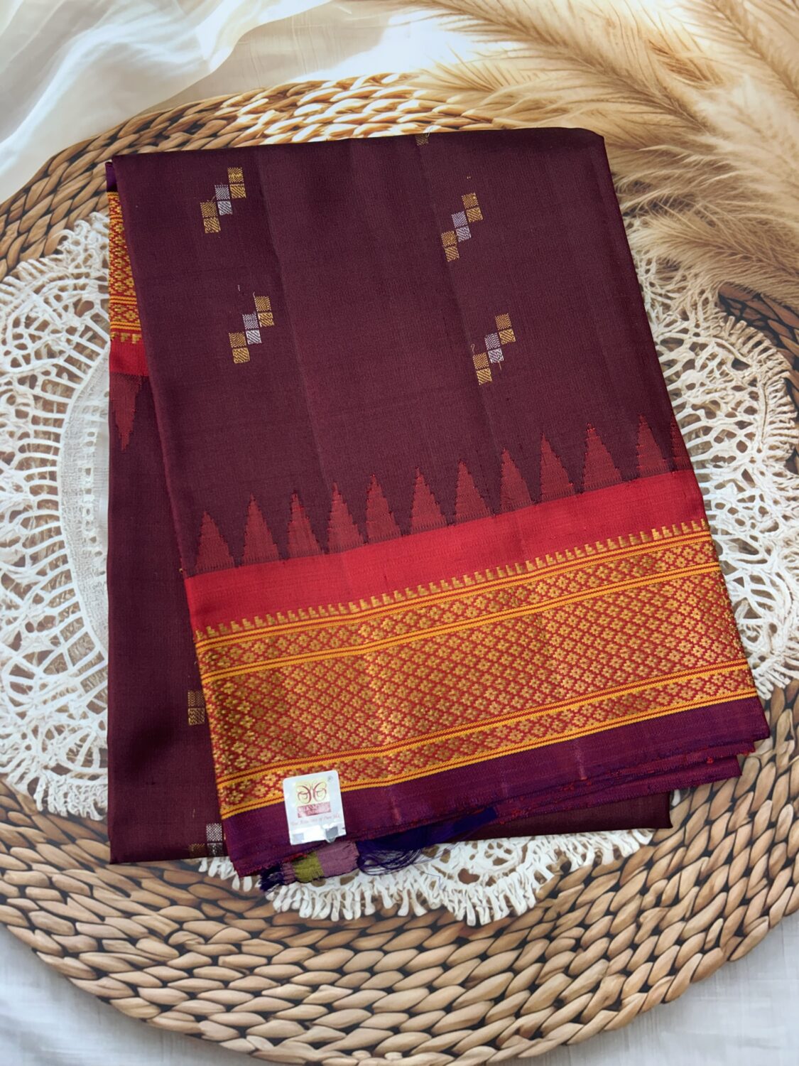 Maroon Red Temple Kuttu Border Gadwal Dupatta