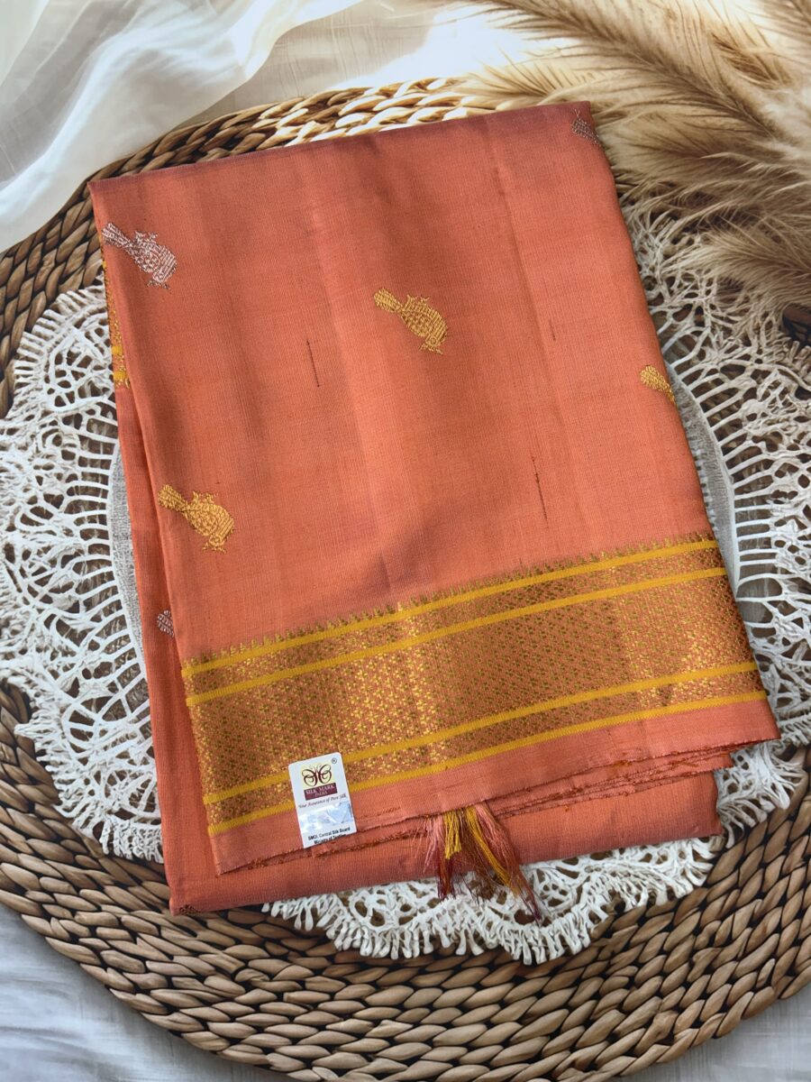 Peach Orange Self Design Gadwal Dupatta