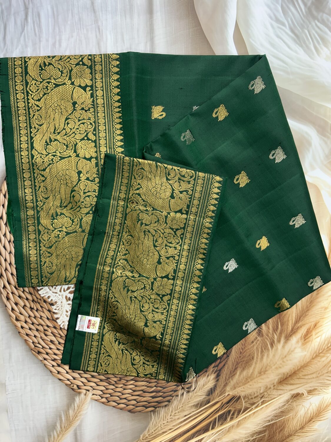 Bottle Green Self Design Wide Border Gadwal Dupatta